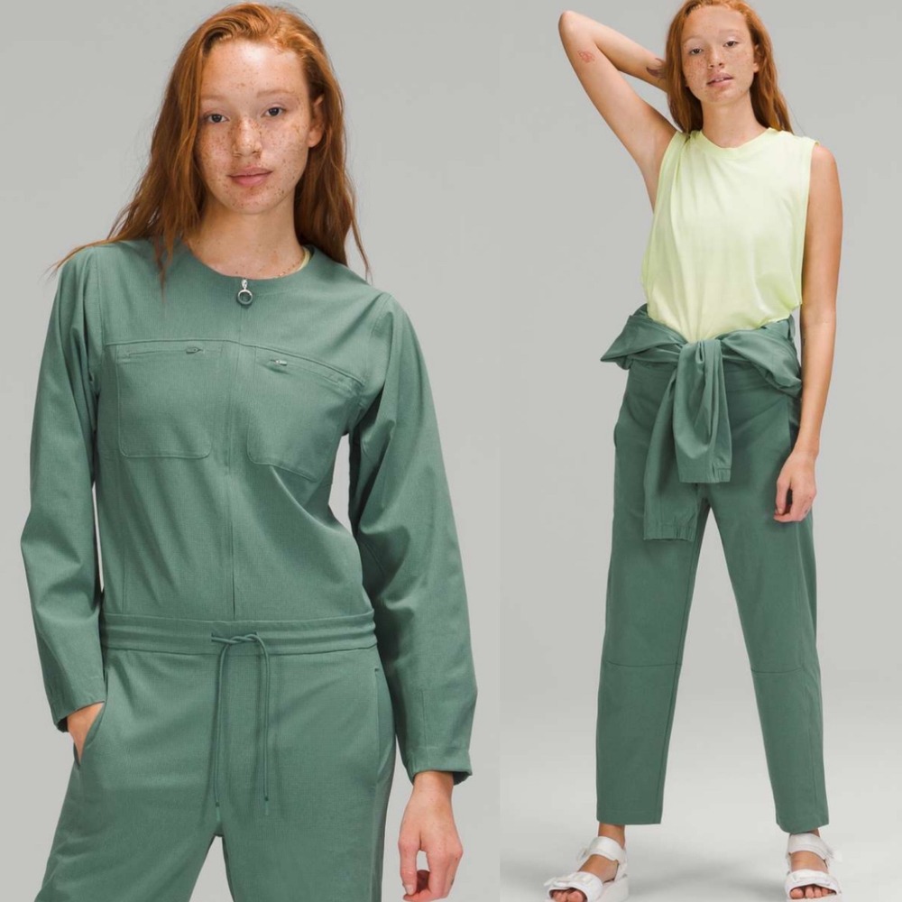 Lululemon Ventlight Zipper Jumpsuit 6 Tidewater Teal‎ Coveralls W1CUSS Tie Waist